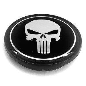4 items 65mm / 56mm wheel center hub caps covers black Skull Punisher Chrome Logo 2.56 inch