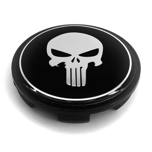 4 Stück 70 mm / 64 mm Nabenkappen schwarz Skull Punisher Chrome Logo 2,76 Zoll