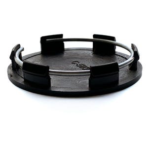 May include: A circular black plastic wheel center cap featuring a metallic silver tension ring held in place by six evenly spaced black clips. The underside of the cap displays molded text with the alphanumeric code C4503 visible on the surface.
