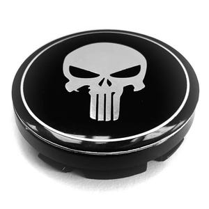 4 items 56mm / 51mm wheel center hub caps covers black Skull Punisher Chrome Logo 2.20 inch