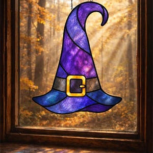Wizard Hat Stained Glass Pattern | Halloween Witch Hat svg pdf png jpg | Tiffany Style Suncatcher Digital Download