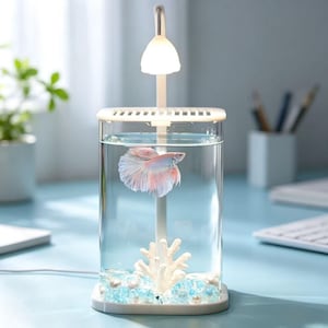 Mini acquario per pesci Betta con luce notturna, acquario da scrivania estetico, acquario fai-da-te antistress per scrivania, camera da letto, regalo per colleghi e bambini