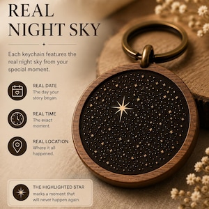 Personalized Wooden Star Map Keychain | Real Night Sky | Custom Date, Time & Location | Wedding Favor