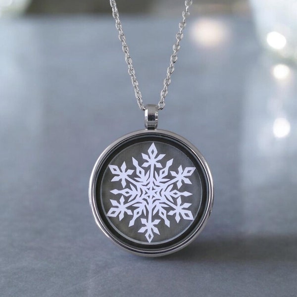 Snowflake Necklace - Paper Cut Jewelry - Handcut Paper in Glass with Stainless Steel Chain