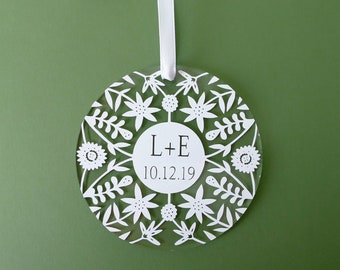 Personalized Holiday Ornaments - Floral - Acrylic Christmas Ornaments
