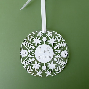 Personalized Holiday Ornaments Floral Acrylic Christmas Ornaments image 1