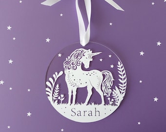 Personalized Holiday Ornaments - Unicorn - Acrylic Christmas Ornaments