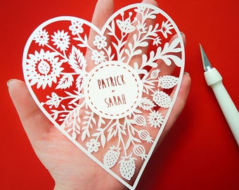 Custom Papercut - Personalized Floral Heart - Original Papercut - Wedding - Valentines Day - Anniversary