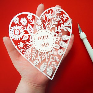 Custom Papercut Personalized Floral Heart Original Papercut Wedding Valentines Day Anniversary image 1