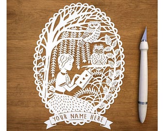 Reading with Owls - Personalized Original Papercut - 8x10