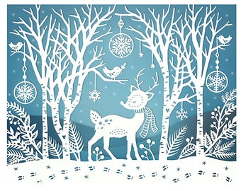 Winter Woods - 5x7 Print - Original Papercut Illustration - Fine Art Print