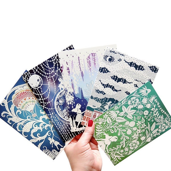 Postcard Set - 5 Unique Art Postcards - Prints of Original Papercut Illustrations