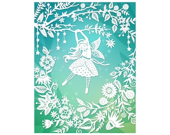 8x10 Print - Flower Fairy - Original Papercut Illustration - Fine Art Print