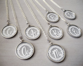 Initial Monogram Necklaces - Original Handcut Paper in Glass Pendants with Silver Chain - Papercut Jewelry