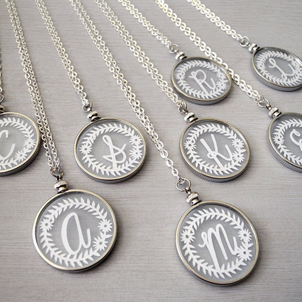 Initial Monogram Necklaces - Original Handcut Paper in Glass Pendants with Silver Chain - Papercut Jewelry