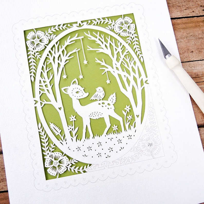 Original Papercut Woodland Friends Handcut 8x10 Paper Illustration image 3