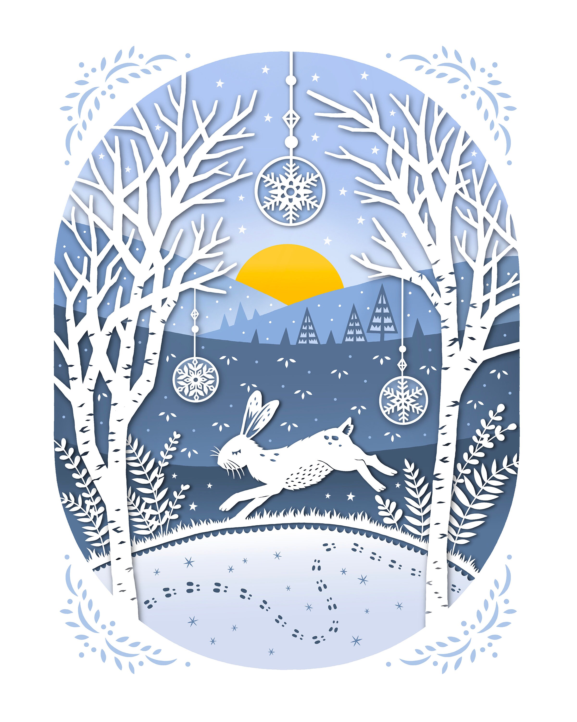 8x10 Print - Leaping Rabbit - Original Papercut Illustration 8x10 Print - Leaping Rabbit - Original Papercut Illustration