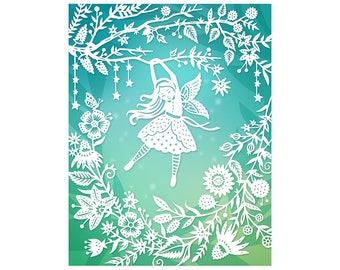 Flower Fairy - 5x7 Print - Original Papercut Illustration - Fine Art Print