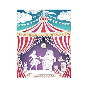 Circus Party - 5x7 Print - Original Papercut Illustration - Fine Art Print
