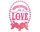 All You Need is Love - Original Papercut Illustration - 5x7  Fine Art Print - Pink or Red