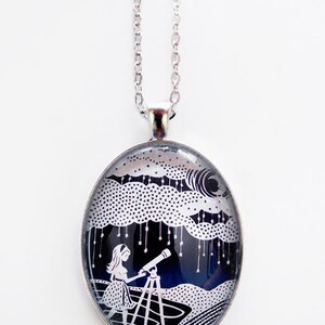 Stargazer Necklace Papercut Illustration Pendant with 24 Silver Chain image 2