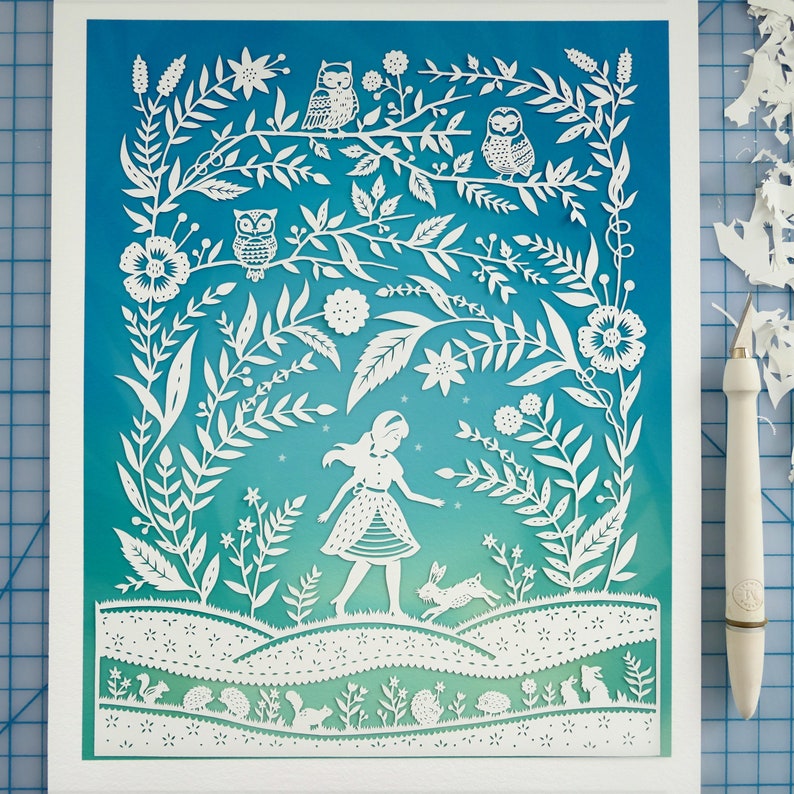 Walk in the Woods 8x10 Print Originele Papercut Illustratie Ready-to-Frame Print afbeelding 5