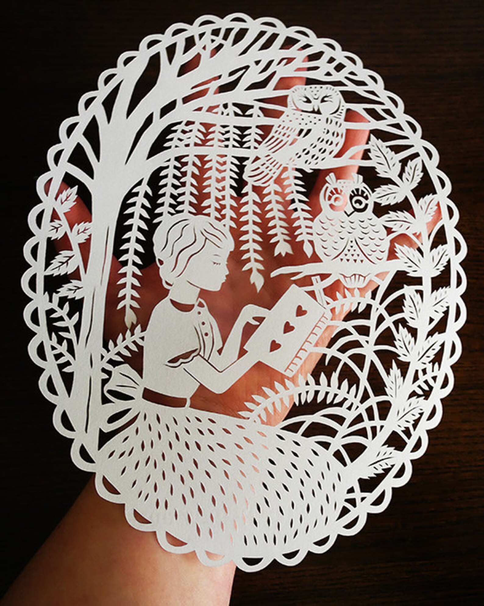 Original Papercut Girl Reading with the Owls Handcut Etsy