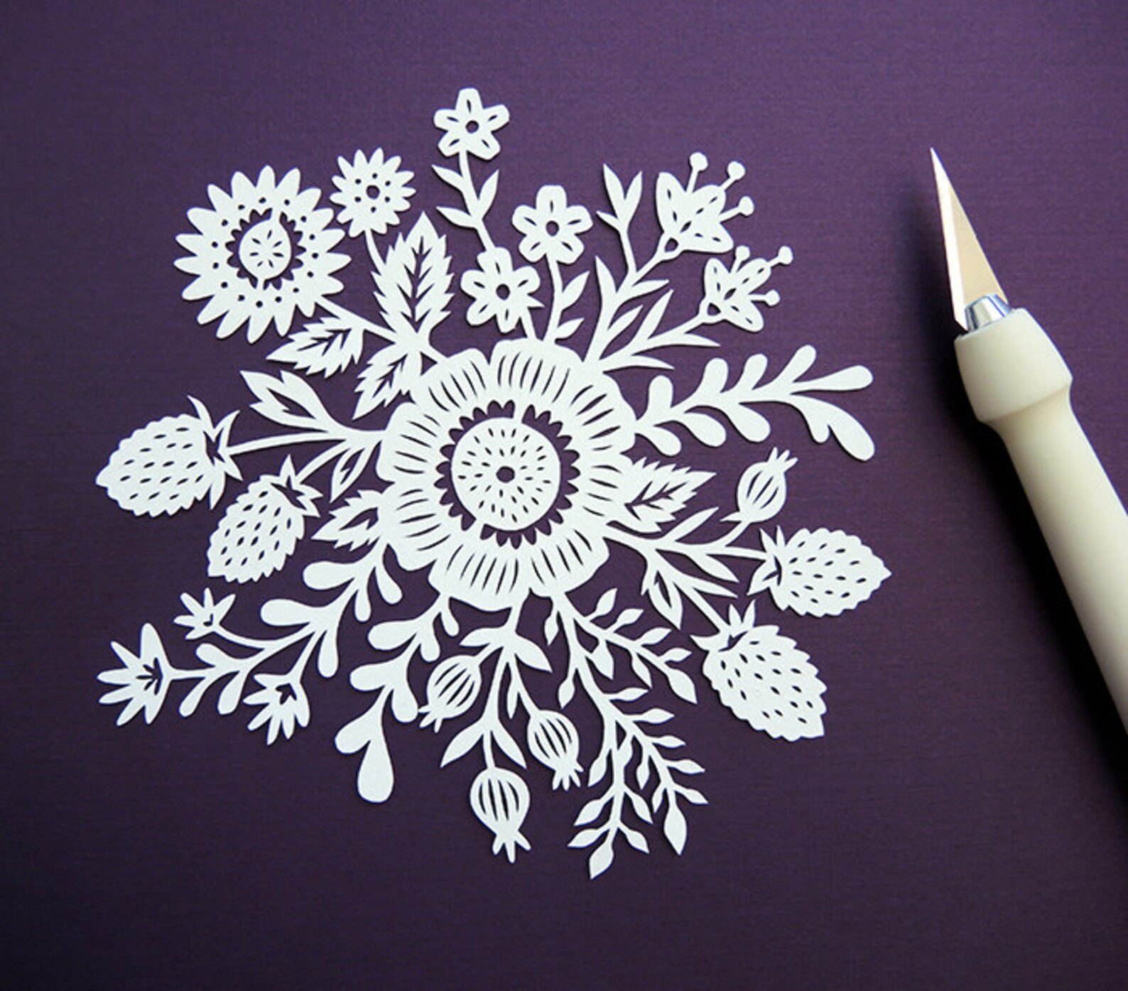 Original Papercut Floral Burst Handcut Paper Art Etsy