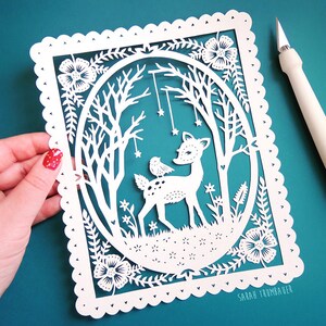 Original Papercut Woodland Friends Handcut 8x10 Paper Illustration image 2