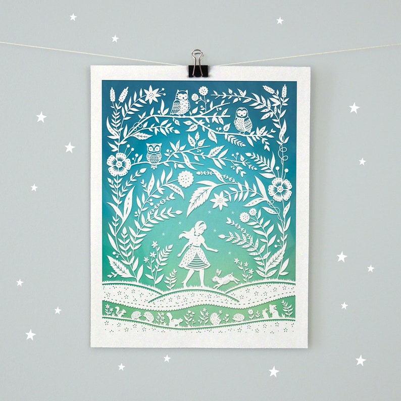 Walk in the Woods 8x10 Print Original Papercut Illustration Ready-to-Frame Print image 3
