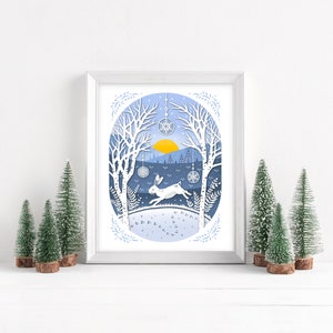 5x7 Print Leaping Rabbit Original Papercut Illustration image 4