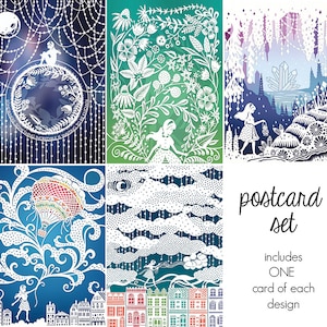 Postcard Set 5 Unique Art Postcards Prints of Original Papercut Illustrations image 3