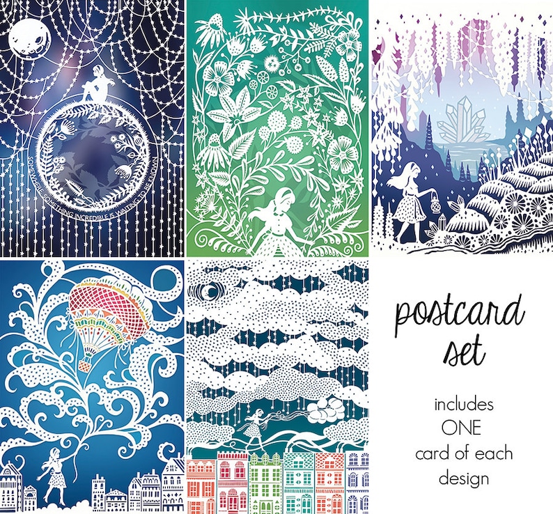 Postcard Set 5 Unique Art Postcards Prints of Original Etsy
