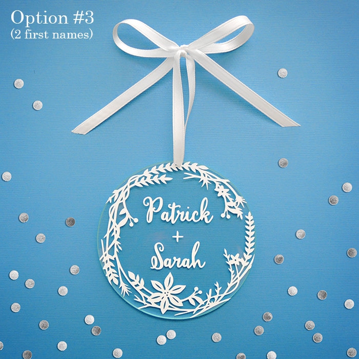 Personalized Holiday Ornaments White Wreath Acrylic Etsy