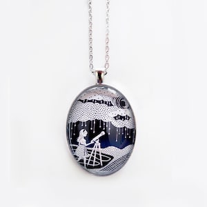 Stargazer Necklace Papercut Illustration Pendant with 24 Silver Chain image 1