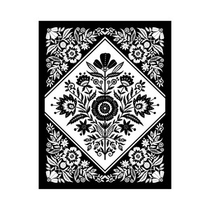 Impresión de 8x10 - Azulejo floral - Ilustración original de corte de papel - Impresión de bellas artes
