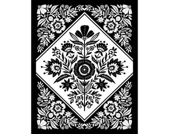 8x10 Print - Floral Tile - Original Papercut Illustration - Fine Art Print