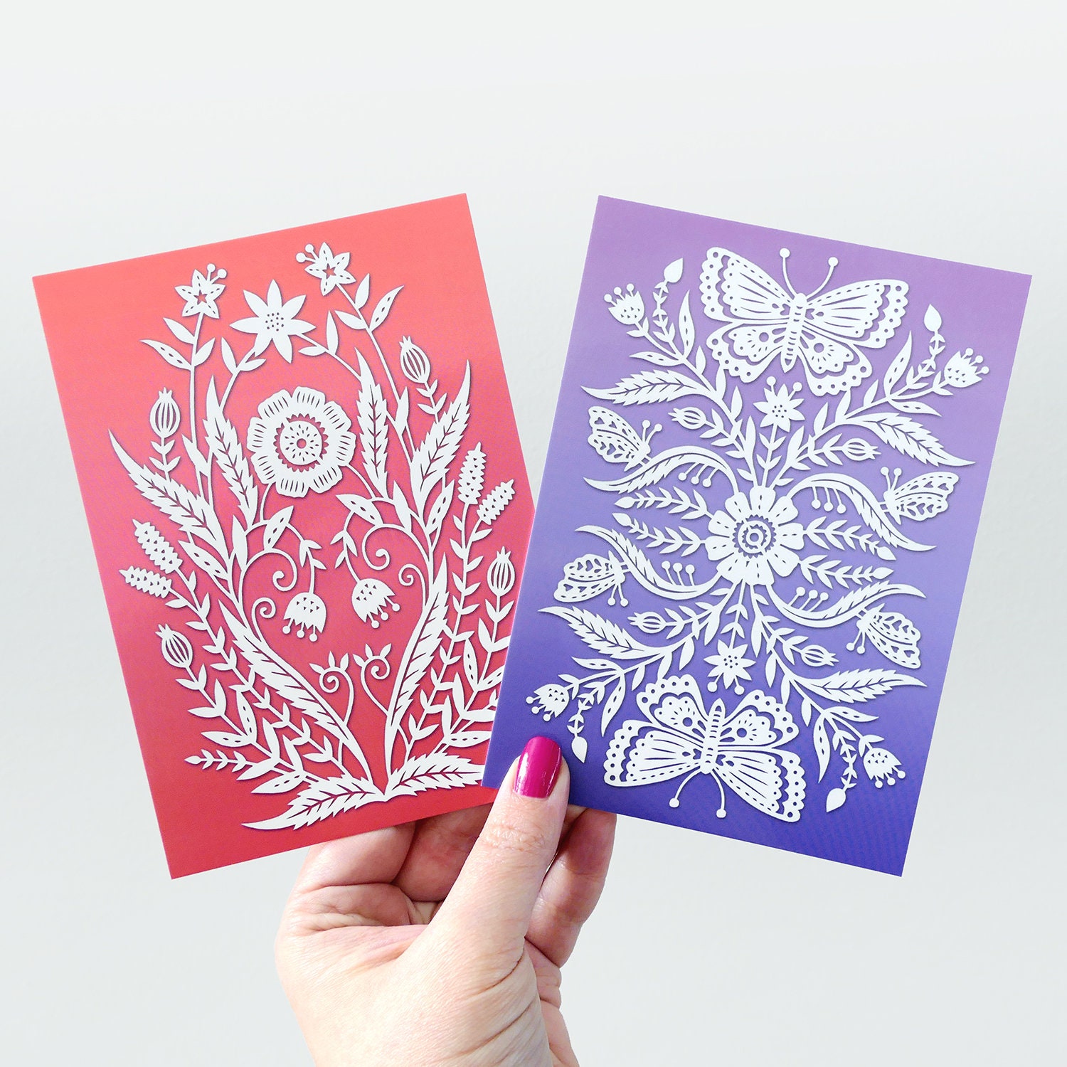 Postcard Set - 5 Unique Art Postcards - Floral Patterns - Prints of ...