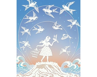 Dare to Fly - 5x7 Print - Original Papercut Illustration - Fine Art Print