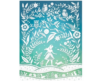 Walk in the Woods - 8x10 Print - Original Papercut Illustration - Ready-to-Frame Print