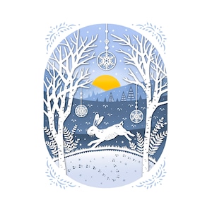 5x7 Print Leaping Rabbit Original Papercut Illustration image 1