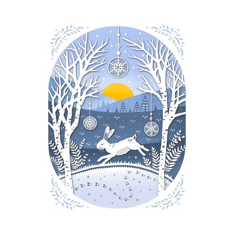 5x7 Print Leaping Rabbit Original Papercut Illustration image 1