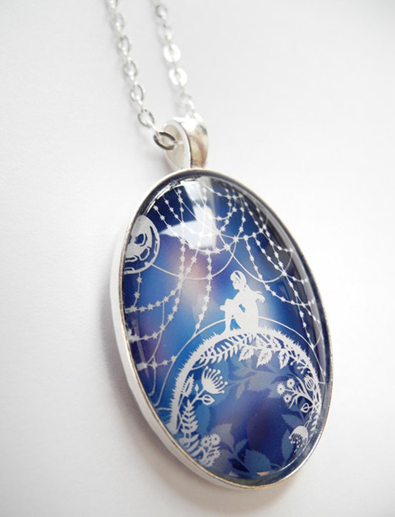 Stargazer Necklace Papercut Illustration Pendant with 24 Silver Chain image 3