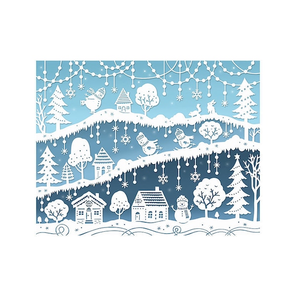 Snow Day - 5x7 Print - Original Papercut Illustration - Snowmen