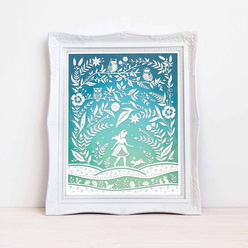 Walk in the Woods 8x10 Print Originele Papercut Illustratie Ready-to-Frame Print afbeelding 4