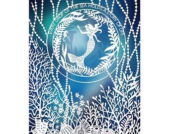 Mermaid - 8x10 Print of Original Papercut Illustration  - Fine Art Print