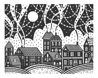 8x10 Print - Village - Original Papercut Illustration - Fine Art Print