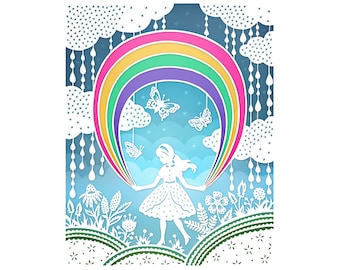 8x10 Print - Rainbow - Original Papercut Illustration