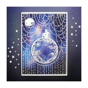 5x7 Print - Cosmos - Original Papercut Illustration - Space and Stars