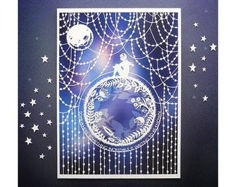 5x7 Print - Cosmos - Original Papercut Illustration - Space and Stars